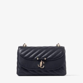 Borsa a tracolla Curve piccola in pelle Biker trapuntata color blu marino