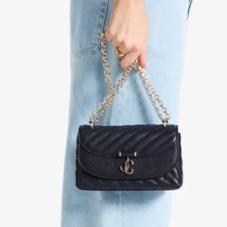 Borsa a tracolla Curve piccola in pelle Biker trapuntata color blu marino