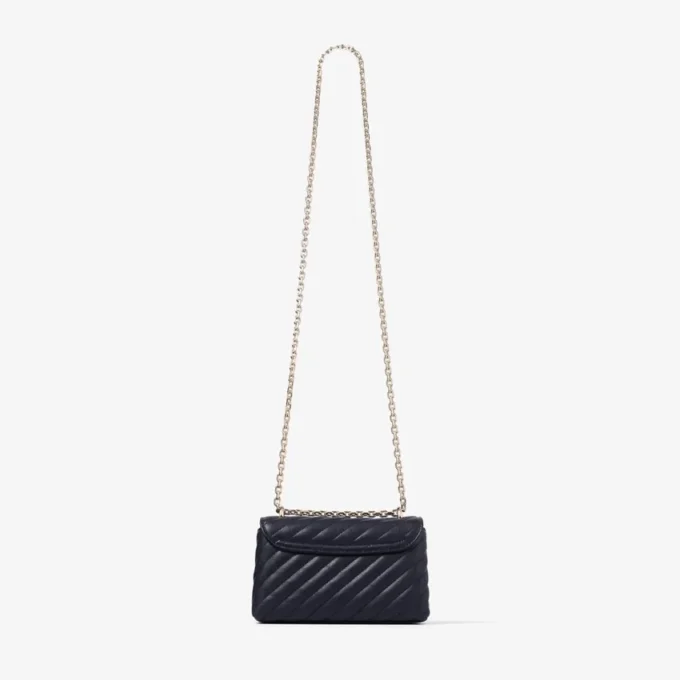 Borsa a tracolla Curve piccola in pelle Biker trapuntata color blu marino Borsa a tracolla Curve piccola in pelle Biker trapuntata color blu marino