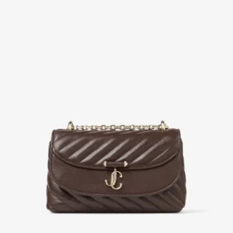 Borsa a tracolla Curve piccola in pelle Biker trapuntata color cioccolato