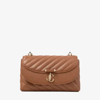 Borsa a tracolla Curve piccola in pelle Biker trapuntata color cuoio