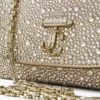 Borsa a tracolla Curve piccola in pelle scamosciata dorata luccicante con cristalli Hotfix Borsa a tracolla Curve piccola in pelle scamosciata dorata luccicante con cristalli Hotfix