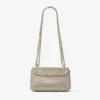 Borsa a tracolla Curve piccola in pelle scamosciata dorata luccicante con cristalli Hotfix Borsa a tracolla Curve piccola in pelle scamosciata dorata luccicante con cristalli Hotfix