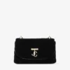 Borsa a tracolla Curve piccola in velluto trapuntato nero con barra Jc in cristallo Borsa a tracolla Curve piccola in velluto trapuntato nero con barra Jc in cristallo