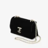 Borsa a tracolla Curve piccola in velluto trapuntato nero con barra Jc in cristallo Borsa a tracolla Curve piccola in velluto trapuntato nero con barra Jc in cristallo