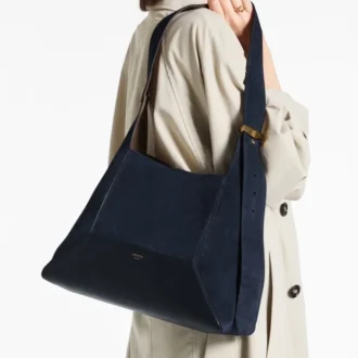 Borsa a tracolla Diamond Hobo Medium in pelle scamosciata blu navy