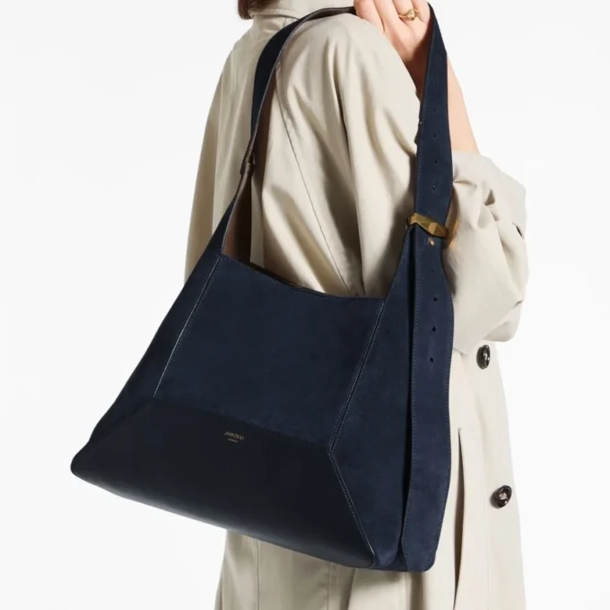 Borsa a tracolla Diamond Hobo Medium in pelle scamosciata blu navy Borsa a tracolla Diamond Hobo Medium in pelle scamosciata blu navy