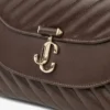 Borsa a tracolla in pelle Biker trapuntata color cioccolato con manico superiore curvo e decorazioni in perla Borsa a tracolla in pelle Biker trapuntata color cioccolato con manico superiore curvo e decorazioni in perla
