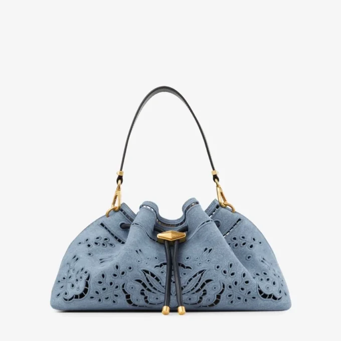 Borsa a tracolla media in denim Cinch con ricamo Sangallo Borsa a tracolla media in denim Cinch con ricamo Sangallo