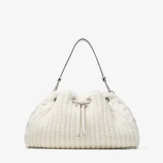 Borsa a tracolla media in maglia di lana color latte