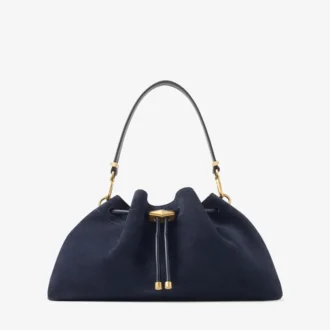 Borsa a tracolla media in pelle scamosciata blu navy