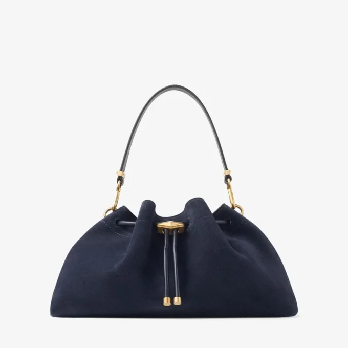 Borsa a tracolla media in pelle scamosciata blu navy Borsa a tracolla media in pelle scamosciata blu navy