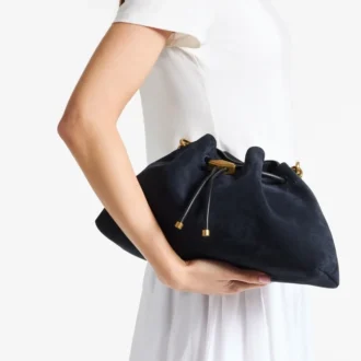 Borsa a tracolla media in pelle scamosciata blu navy