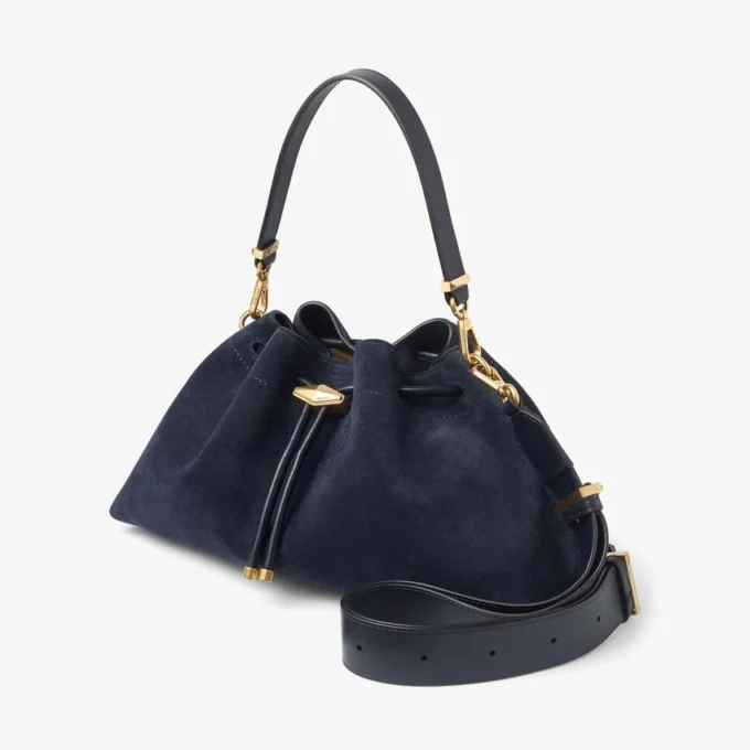 Borsa a tracolla media in pelle scamosciata blu navy Borsa a tracolla media in pelle scamosciata blu navy
