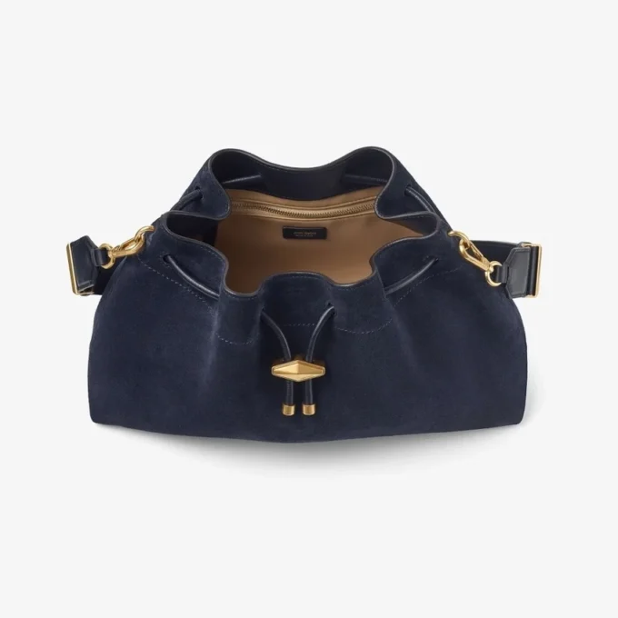 Borsa a tracolla media in pelle scamosciata blu navy Borsa a tracolla media in pelle scamosciata blu navy