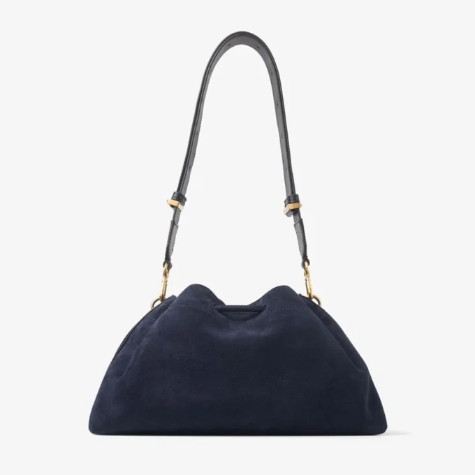 Borsa a tracolla media in pelle scamosciata blu navy Borsa a tracolla media in pelle scamosciata blu navy