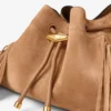 Borsa a tracolla media in pelle scamosciata color caramello con frange Borsa a tracolla media in pelle scamosciata color caramello con frange