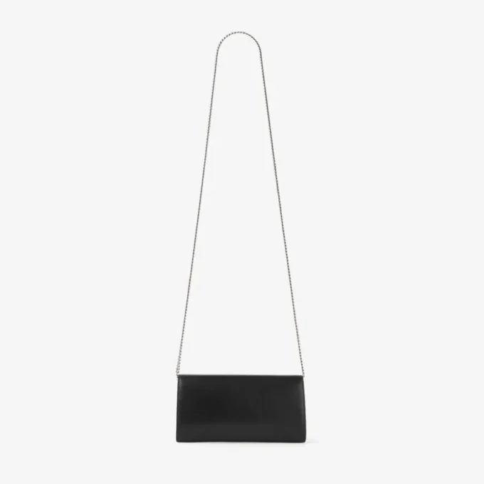 Borsa a tracolla mini in pelle nera con catena e portamonete Bing con elemento in cristallo Borsa a tracolla mini in pelle nera con catena e portamonete Bing con elemento in cristallo