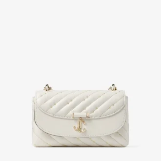 Borsa a tracolla piccola Curve in nappa trapuntata color latte