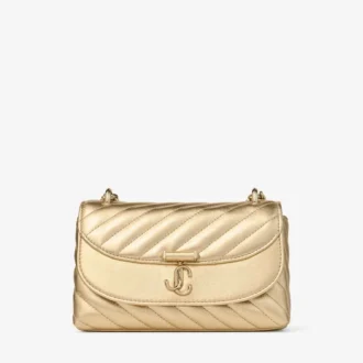 Borsa a tracolla piccola Curve in pelle nappa metallizzata trapuntata dorata