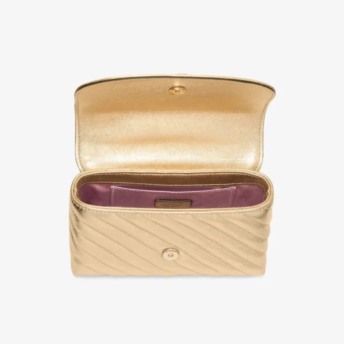 Borsa a tracolla piccola Curve in pelle nappa metallizzata trapuntata dorata Borsa a tracolla piccola Curve in pelle nappa metallizzata trapuntata dorata