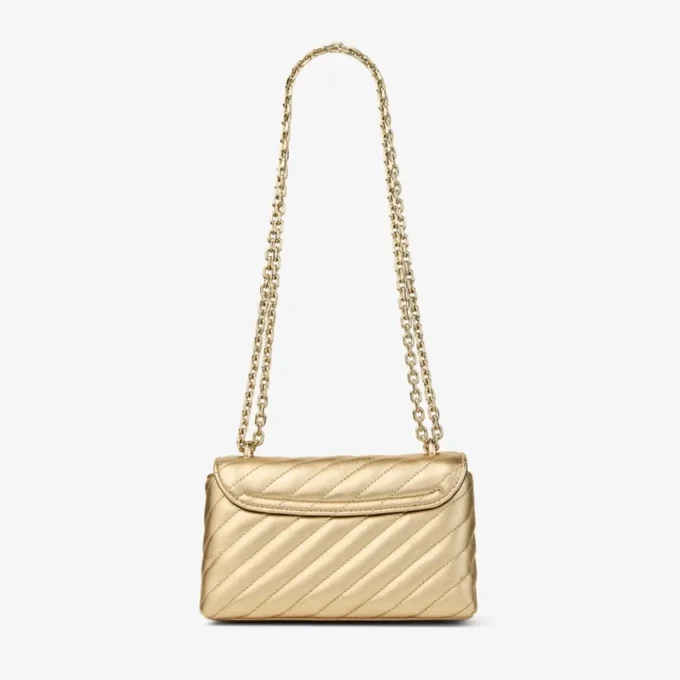 Borsa a tracolla piccola Curve in pelle nappa metallizzata trapuntata dorata Borsa a tracolla piccola Curve in pelle nappa metallizzata trapuntata dorata