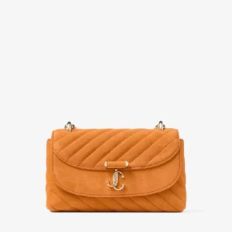 Borsa a tracolla piccola Curve in pelle scamosciata trapuntata arancione tramonto