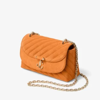 Borsa a tracolla piccola Curve in pelle scamosciata trapuntata arancione tramonto