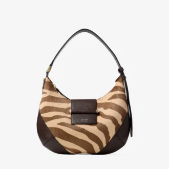 Borsa a tracolla piccola Hobo in pelle di pony con stampa zebrata naturale