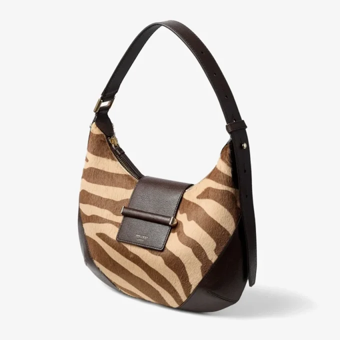 Borsa a tracolla piccola Hobo in pelle di pony con stampa zebrata naturale