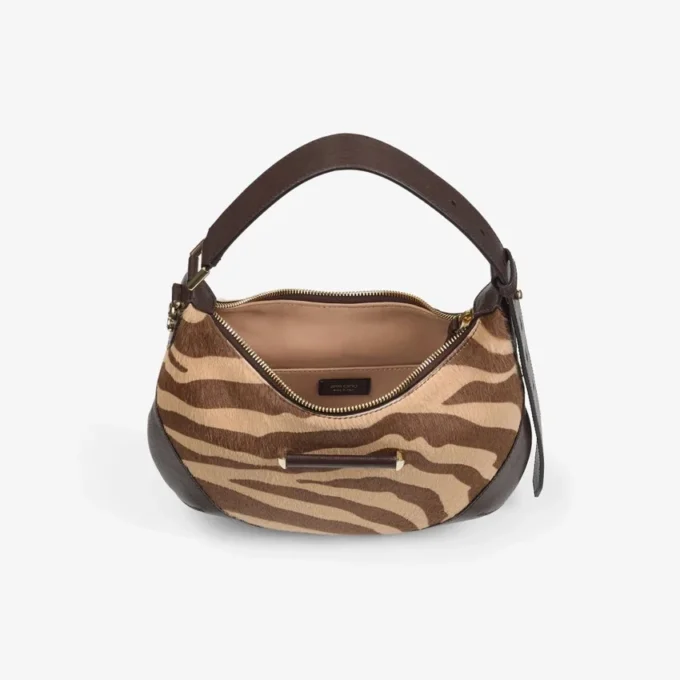 Borsa a tracolla piccola Hobo in pelle di pony con stampa zebrata naturale