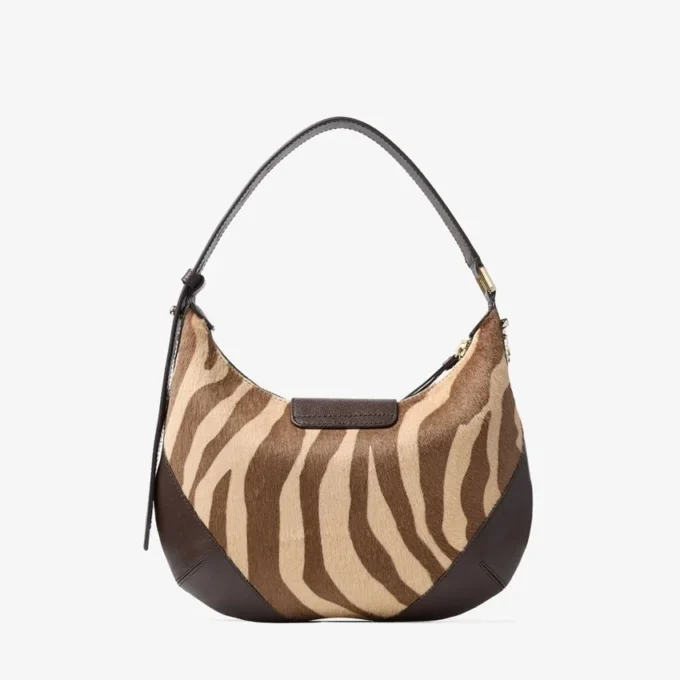 Borsa a tracolla piccola Hobo in pelle di pony con stampa zebrata naturale