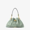 Borsa a tracolla piccola in pelle traforata verde jimmy choo con lacci Borsa a tracolla piccola in pelle traforata verde jimmy choo con lacci