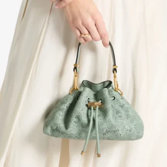 Borsa a tracolla piccola in pelle traforata verde jimmy choo con lacci