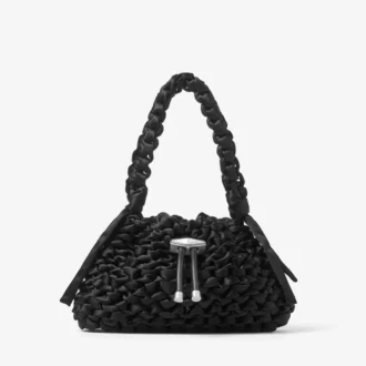 Borsa a tracolla piccola in raso intrecciato nero