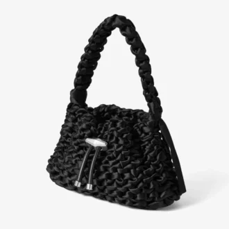 Borsa a tracolla piccola in raso intrecciato nero