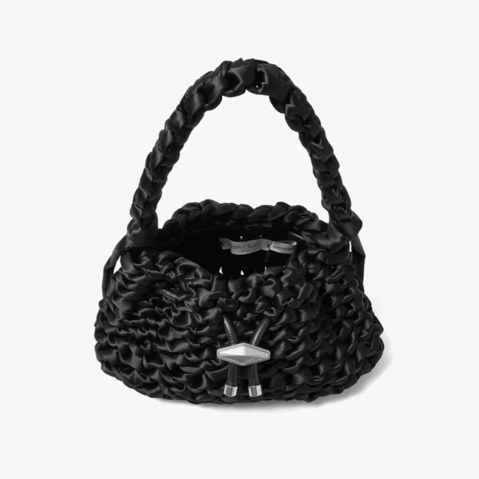 Borsa a tracolla piccola in raso intrecciato nero Borsa a tracolla piccola in raso intrecciato nero