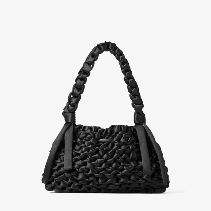 Borsa a tracolla piccola in raso intrecciato nero Borsa a tracolla piccola in raso intrecciato nero