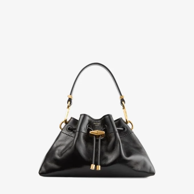 Borsa a tracolla piccola nera in morbida pelle lucida Biker Borsa a tracolla piccola nera in morbida pelle lucida Biker