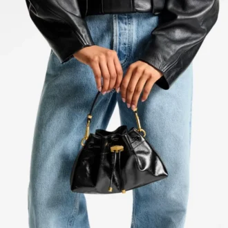 Borsa a tracolla piccola nera in morbida pelle lucida Biker