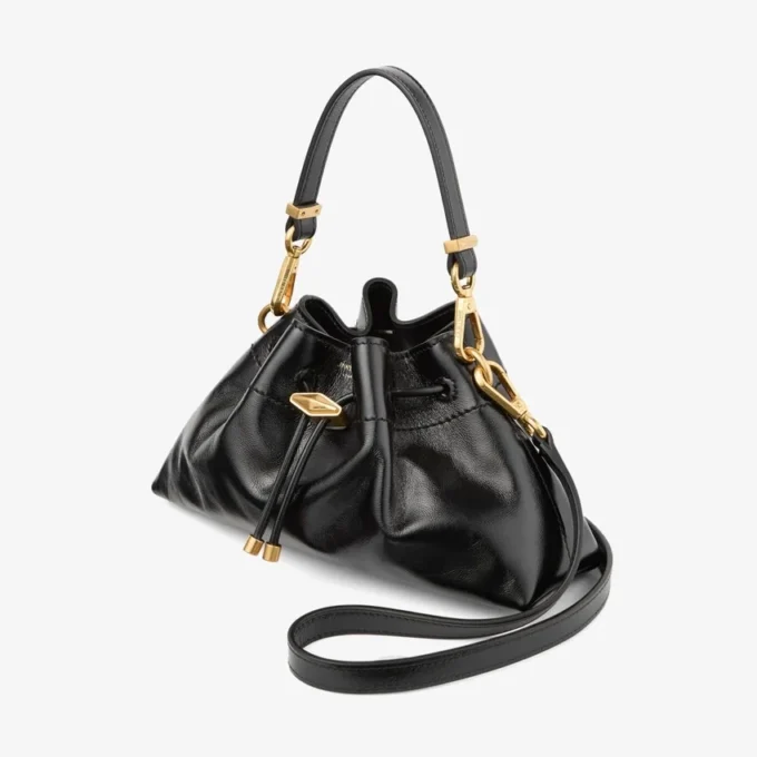 Borsa a tracolla piccola nera in morbida pelle lucida Biker Borsa a tracolla piccola nera in morbida pelle lucida Biker