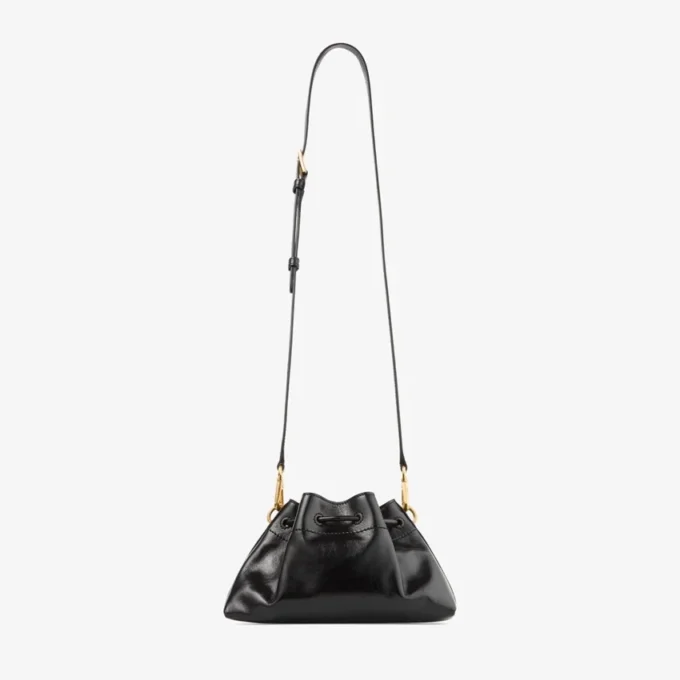 Borsa a tracolla piccola nera in morbida pelle lucida Biker Borsa a tracolla piccola nera in morbida pelle lucida Biker