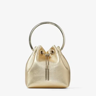 Borsa Bon Bon in nappa metallizzata dorata con manico in metallo