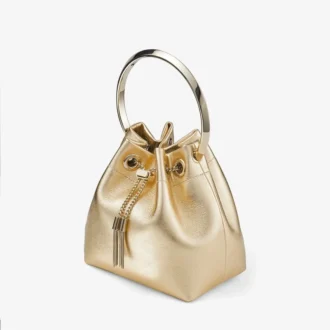Borsa Bon Bon in nappa metallizzata dorata con manico in metallo