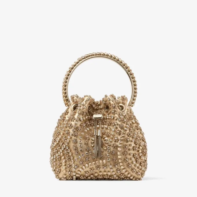 Borsa Bon Bon in nappa metallizzata dorata con ricami in cristallo Borsa Bon Bon in nappa metallizzata dorata con ricami in cristallo
