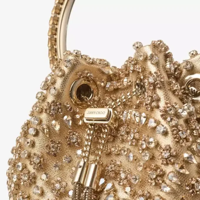 Borsa Bon Bon in nappa metallizzata dorata con ricami in cristallo Borsa Bon Bon in nappa metallizzata dorata con ricami in cristallo