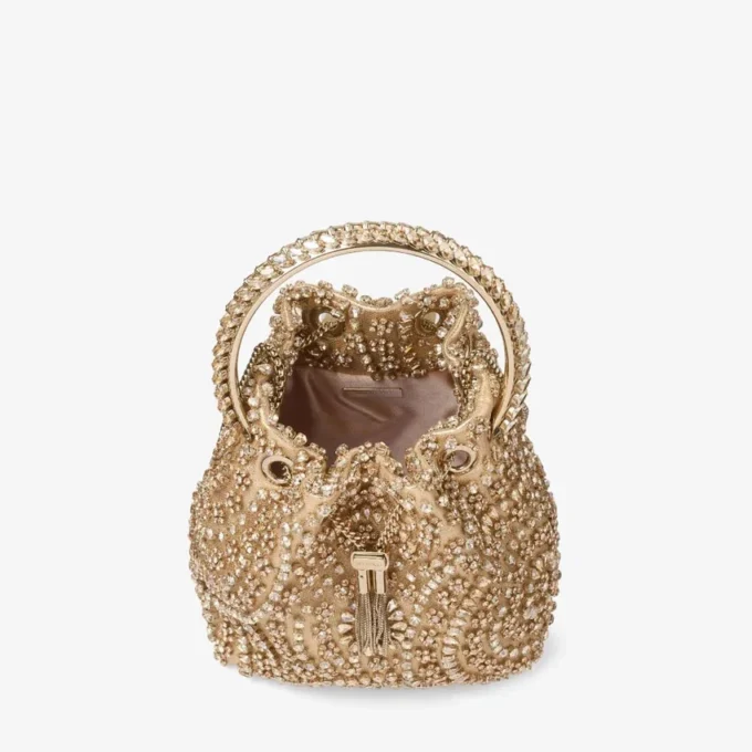 Borsa Bon Bon in nappa metallizzata dorata con ricami in cristallo Borsa Bon Bon in nappa metallizzata dorata con ricami in cristallo