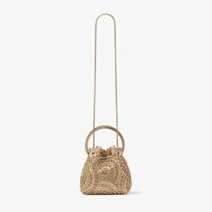 Borsa Bon Bon in nappa metallizzata dorata con ricami in cristallo Borsa Bon Bon in nappa metallizzata dorata con ricami in cristallo