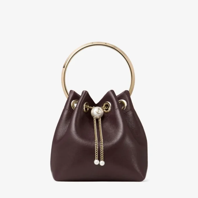 Borsa Bon Bon in pelle Biker color merlot intenso con chiusura a perla Borsa Bon Bon in pelle Biker color merlot intenso con chiusura a perla