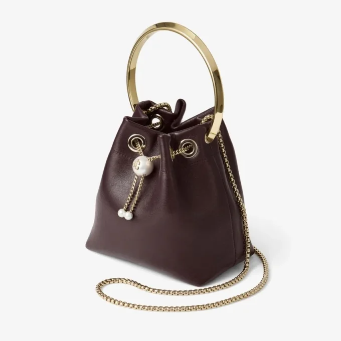 Borsa Bon Bon in pelle Biker color merlot intenso con chiusura a perla Borsa Bon Bon in pelle Biker color merlot intenso con chiusura a perla